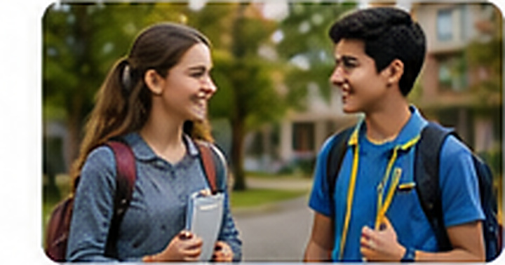 Two students talking at school
